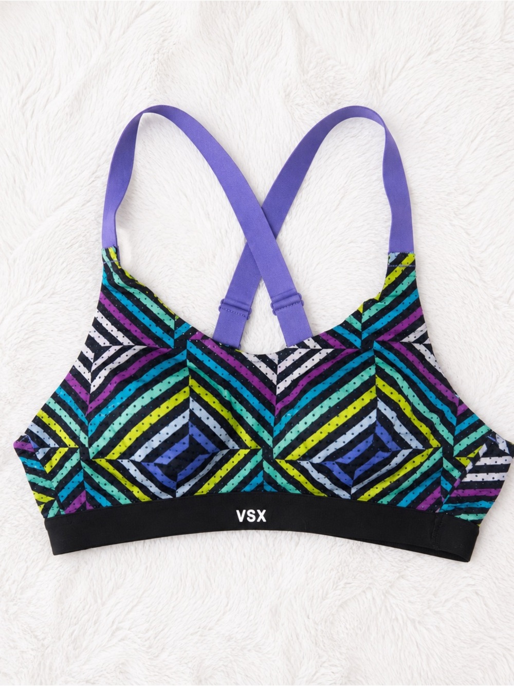 Victoria’s Secret VSX Sports Bra Small Purple Geometric Strappy Athletic Workout - Picture 1 of 2